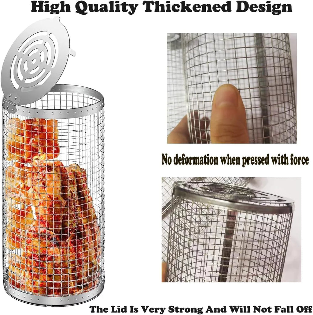 for Grilling BBQ Rolling Basket，Round Fish, Barbecue Outdoor BBQ 2PC ，Portable Barbeque Shrimp, Rack Basket Vegetables, Grilling Griller Cooking Camping Accessories