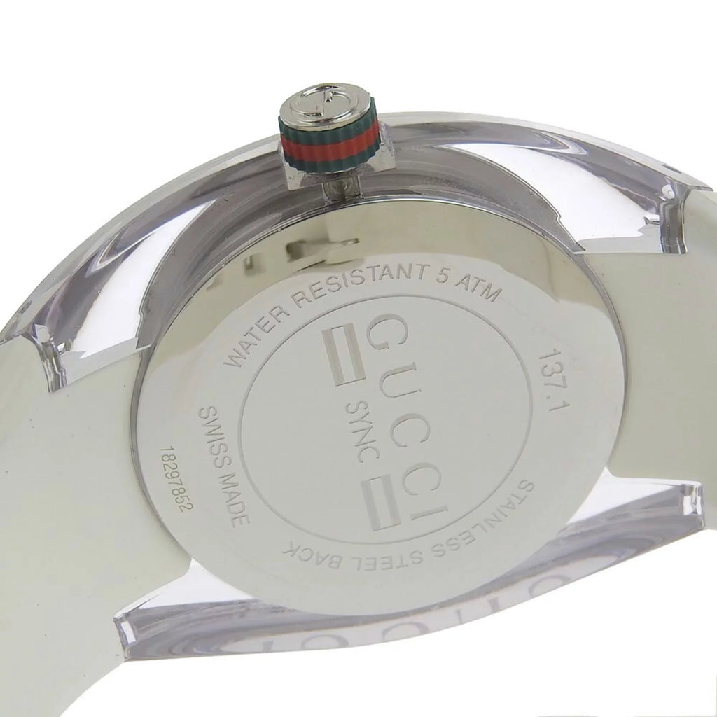 Authenticated Rubber Quartz Display Men's Silver 137.1 Watch Sink x Used Gucci Dial Analog Steel Stainless