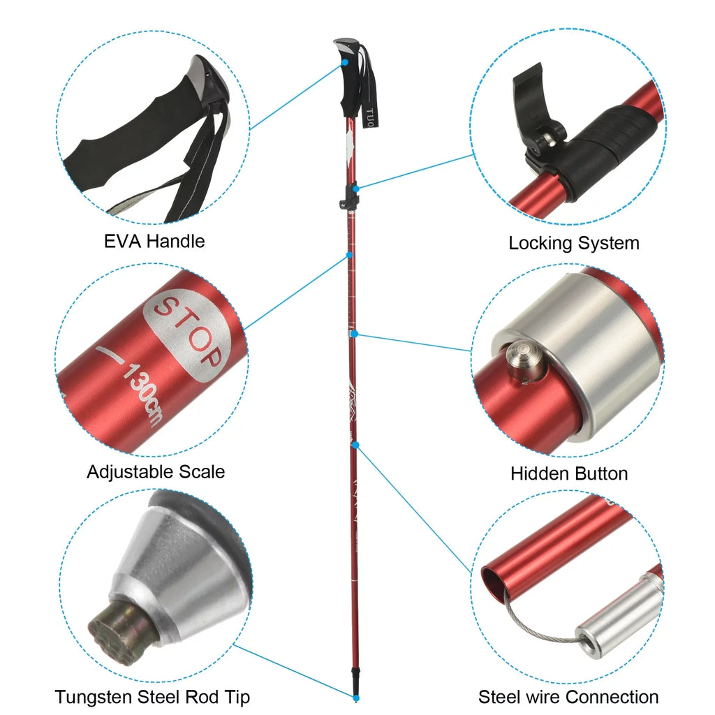 Collapsible Pole Hiking Trekking 51 Red Poles, Inch Aluminum Alloy, Uxcell