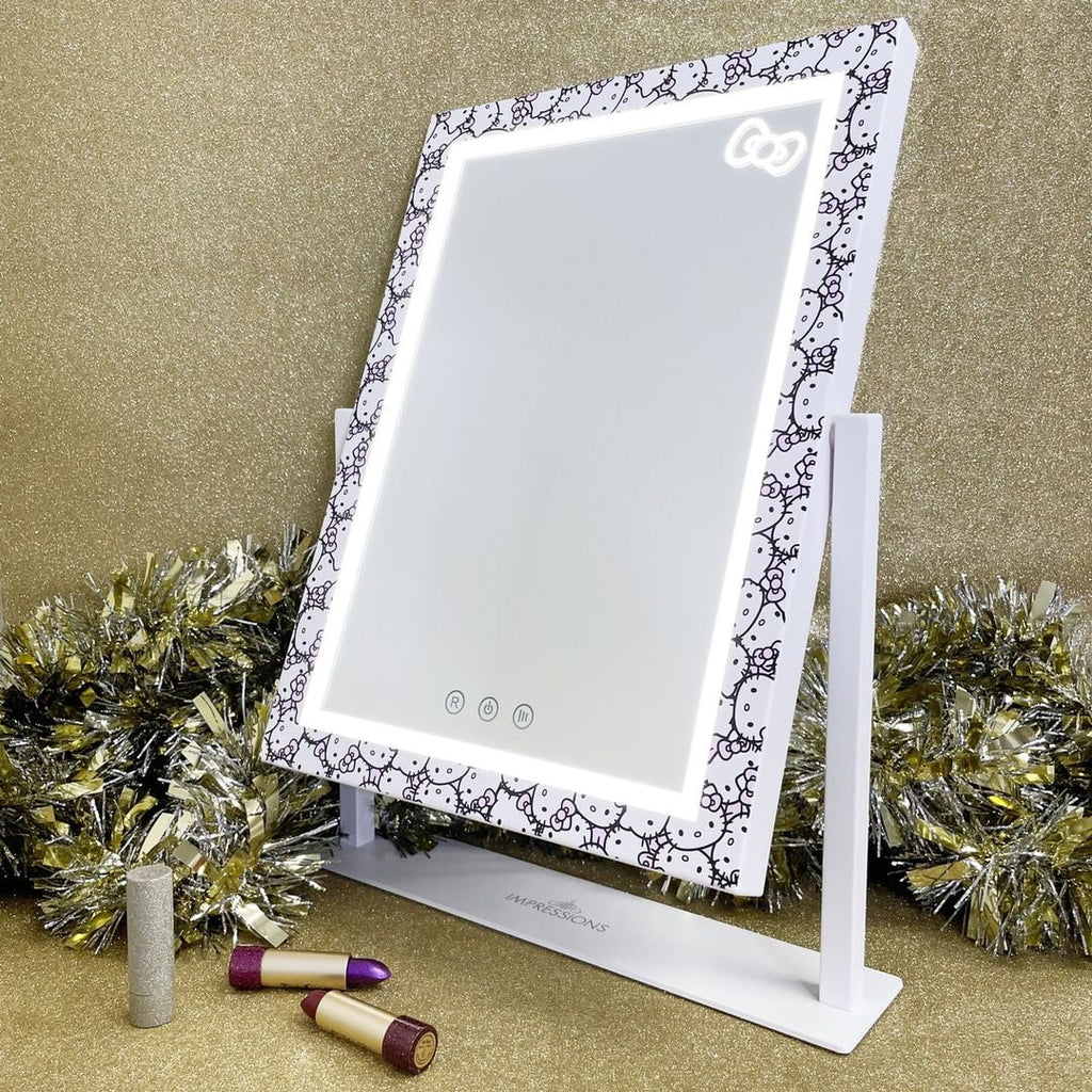 Lights 360 Impressions 3X Mirror Hello and Degree Touch (White) Quality and Frame Swivel Lighted with LED Magnification, Vanity Kitty Makeup Iron Tri Vanity with Tone Mirror Mirror, Cute