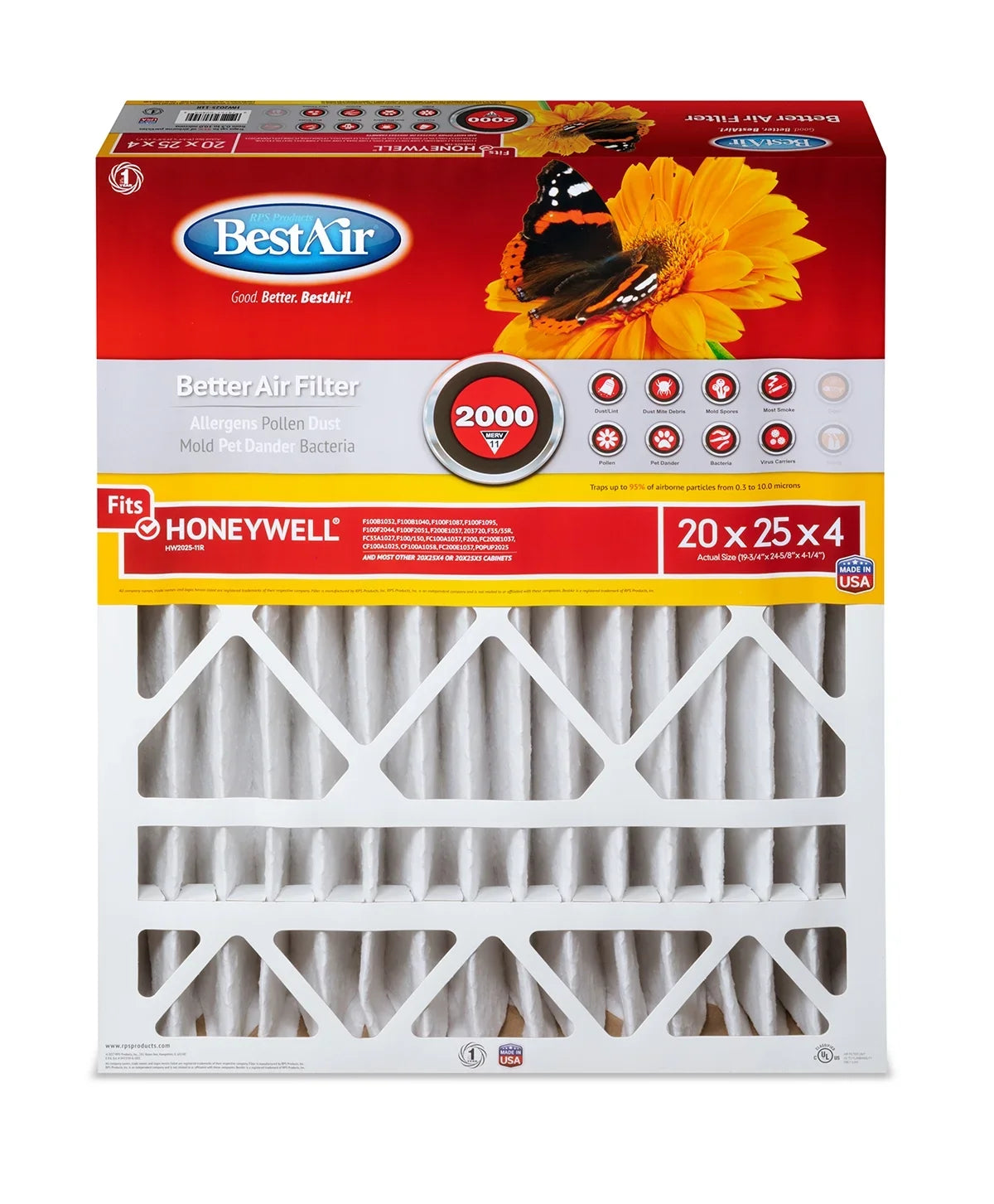 2000 Honeywell MERV Filter Furnace 20x25x4 BestAir HW2025-11R 11 Series