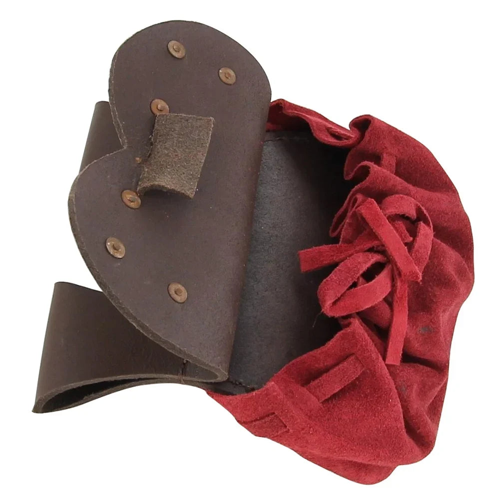 Medieval-Inspired Carrying - for Royal Design Secure Replicas Rich for Armory Valuables Closure Red Adjustable Red Elegance Pouch Suede Royal Fit Belt Court Handmade Small Perfect