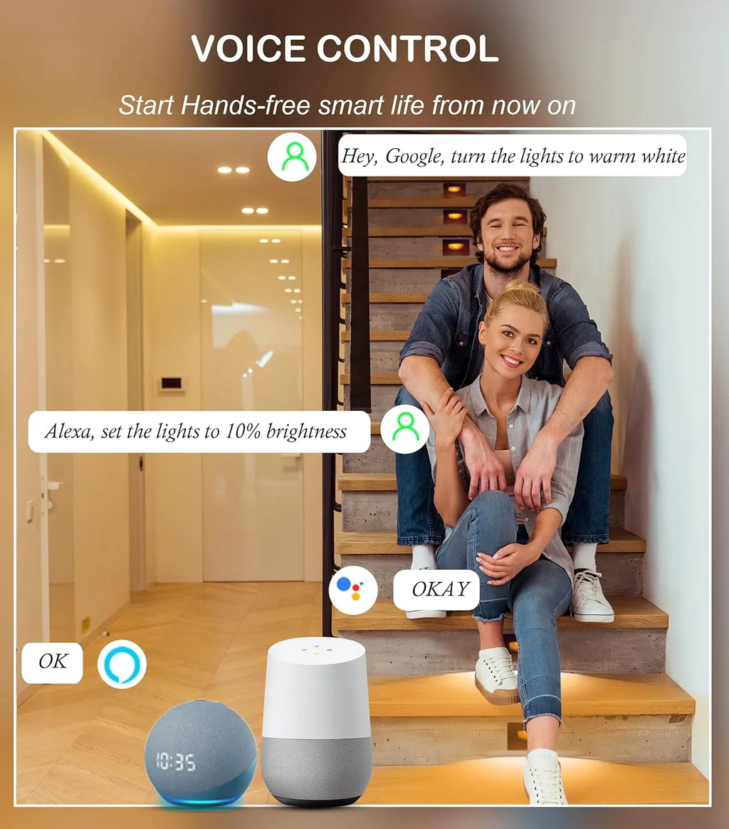 and Outdoor Assistant, with LED Smart Home Google 6 2700K-6500K,Hub Pack Lights,3W 120V Color Lights, Step Included,Compatible RGBCW Stair Indoor Changing