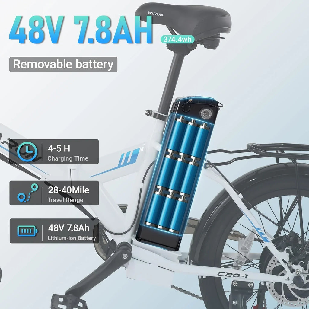 Electric Speed and 20MPH 40 VARUN Lithium with Miles Ebike Range Folding Wheels, Bike 500W Battery for 48V 20" - Stylish