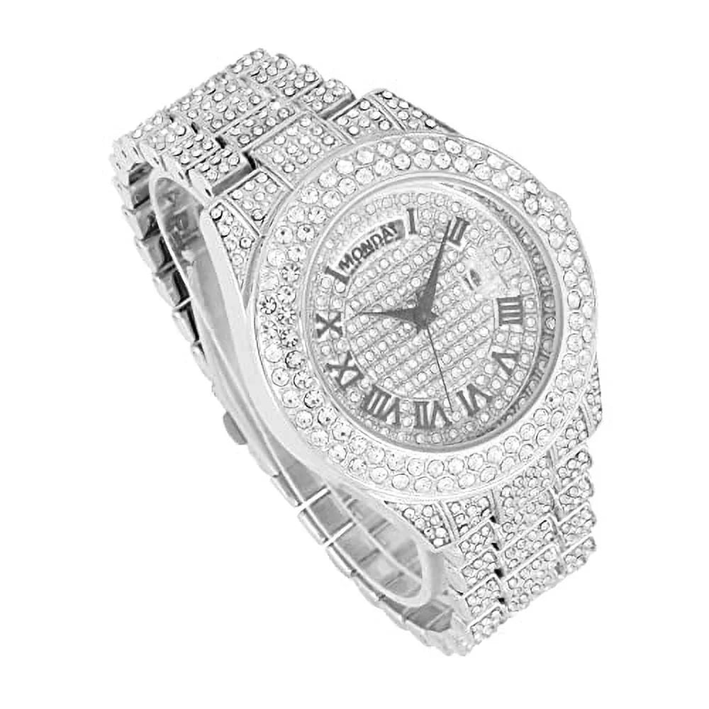 Out Watch Silver) Diamond &Day Mens Hip Dials- Read Fully Charles and Big Iced Timepiece Blinged Out ST10535 Raymond - Colorful Date Rocks Hop Designer (ST10535-RN w/Easy