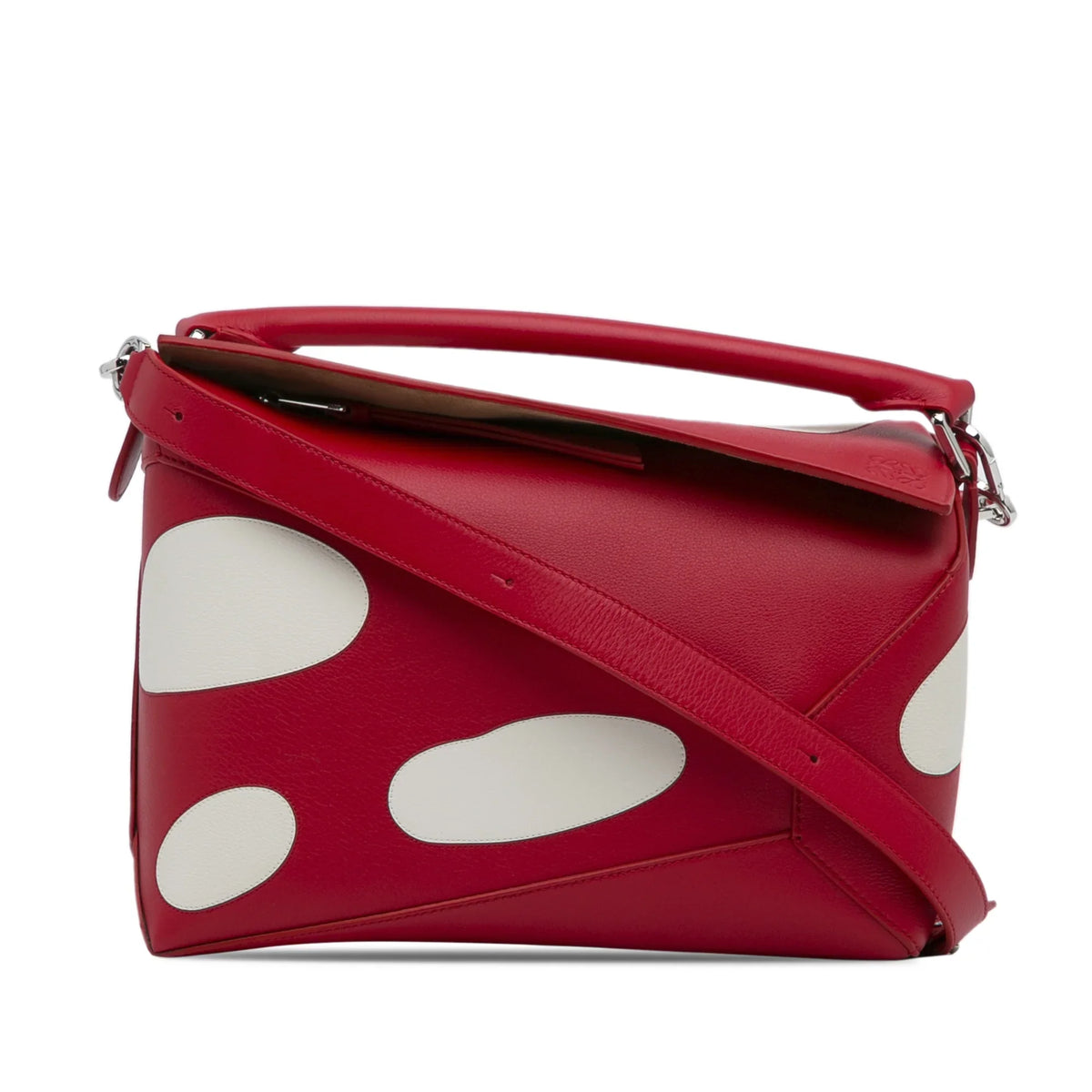 Authenticated (Good) Unisex Red LOEWE Mushroom Small Puzzle Pre-Owned Satchel Edge Leather Calf