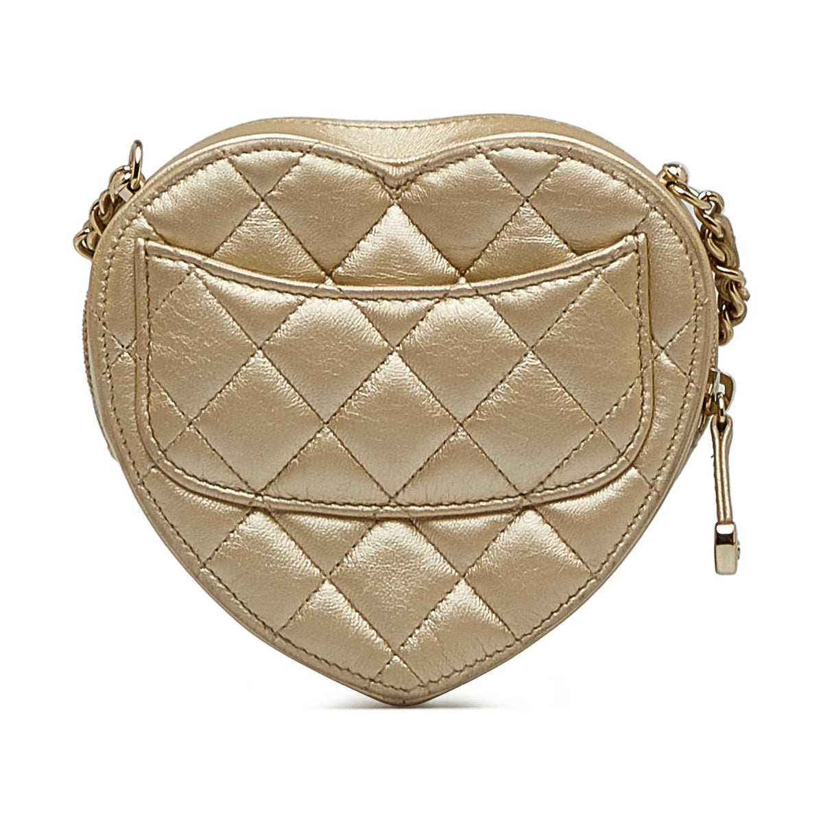Crossbody Mini Gold Authenticated Heart Leather Chanel Unisex in Crossbody Bag CC Pre-Owned Love (Good) Lambskin
