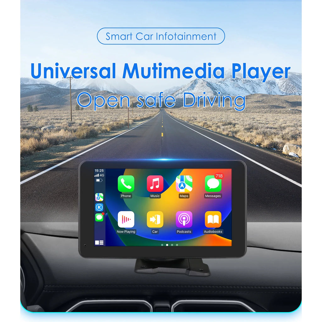 Adjustable 7" Radio 360° Auto GPS Bluetooth Android Car Camera Navigation Stereo Apple Unit Backup Carplay Link Touchscreen Mirror With Head Portable Player