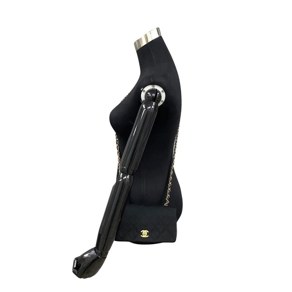Bag Lambskin Turnlock Flap Chain Shoulder Pre-Owned (Good) Black CHANEL Matelasse 73960 Full Cotton