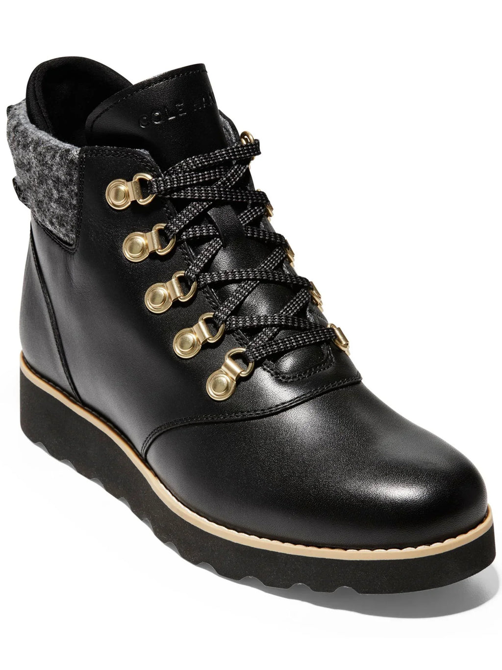 Boots Breathable Wedge 1/2" HAAN B 7 Resistant Womens Nantucket Black Waterproof Traction Toe Cushioned Platform Lace-Up Hiking Slip COLE Round