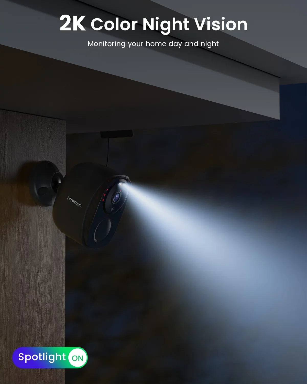 Color Wireless Outdoor & Outdoor PTZ Solar 360° Spotlight WiFi, Camera, Security Night White Vision, Security Camera Siren, View, 2K/3MP