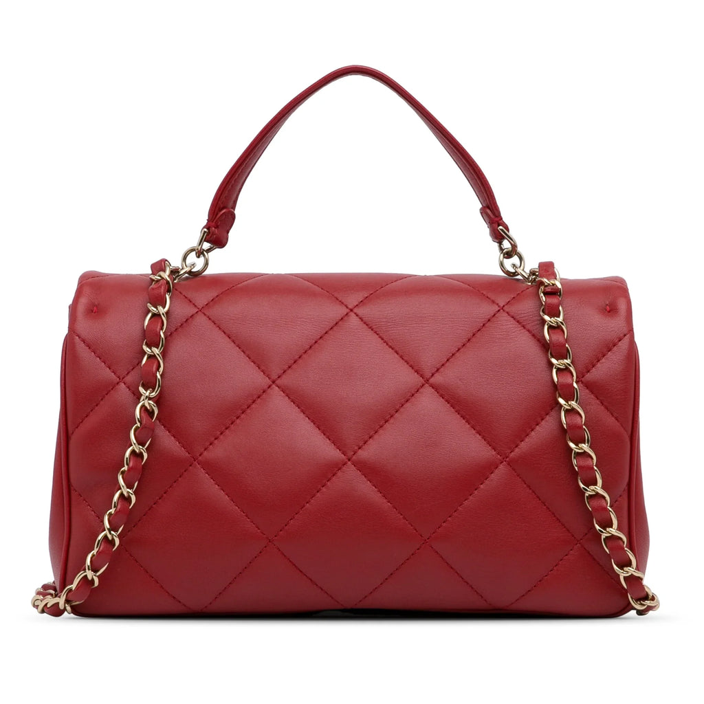 Lambskin Small (Good) Satchel Authenticated Red Flap Unisex Bag Chanel Leather Carry Easy Pre-Owned