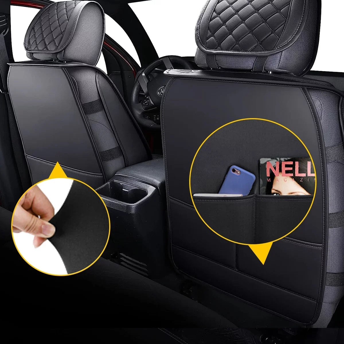 Set Toyota (Full Cab Full Seat for Leather 2007-2023 Covers Set, Black) With Crew Tacoma Fit Car Waterproof