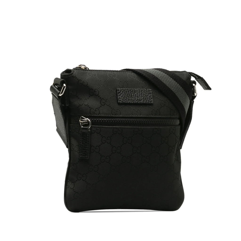 Fabric GG (Good) Pre-Owned Authenticated Nylon Gucci Web Black Crossbody Bag Unisex Crossbody