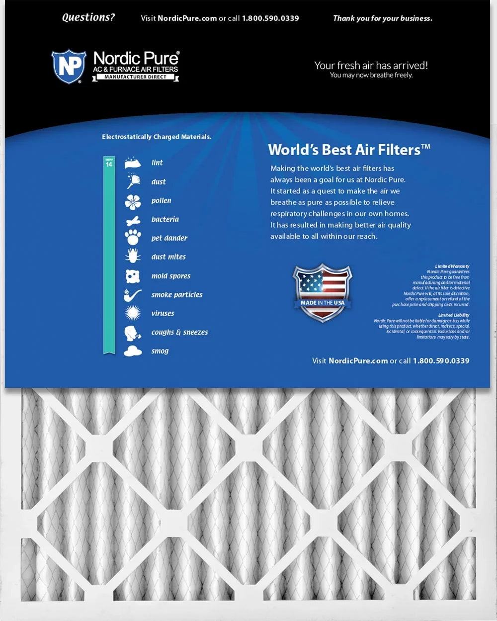 Nordic Pure Filters Pack 18x24x2 Pleated 14 Air 3 MERV