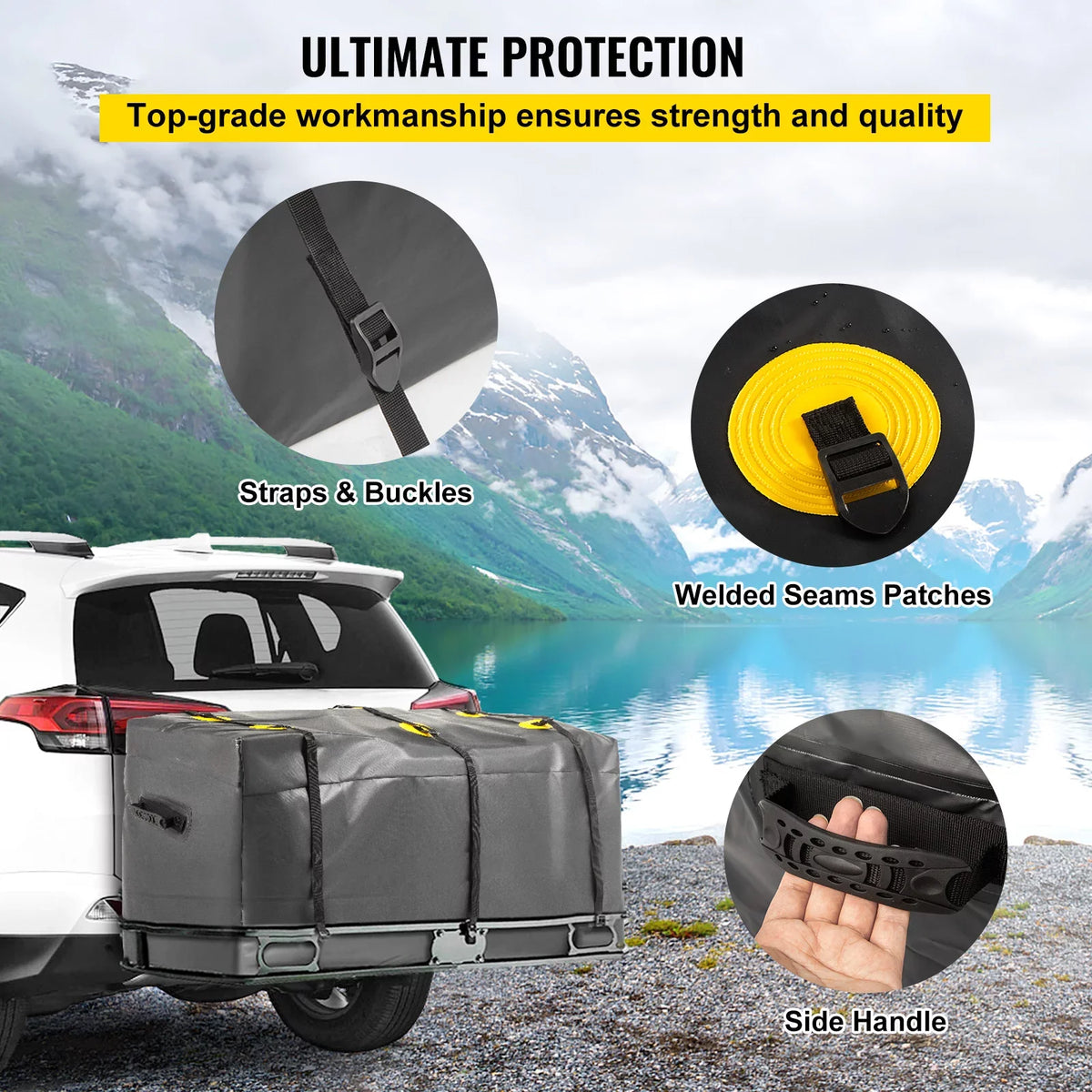 for Heavy Straps, Bag Hitch Cargo Cargo Hitch Cubic Reinforced Truck 48"x20"x22" Feet), 840D Carrier Fits Waterproof Hitch (12 Car Vans SUV PVC, with Basket BENTISM Carrier Bag, Duty
