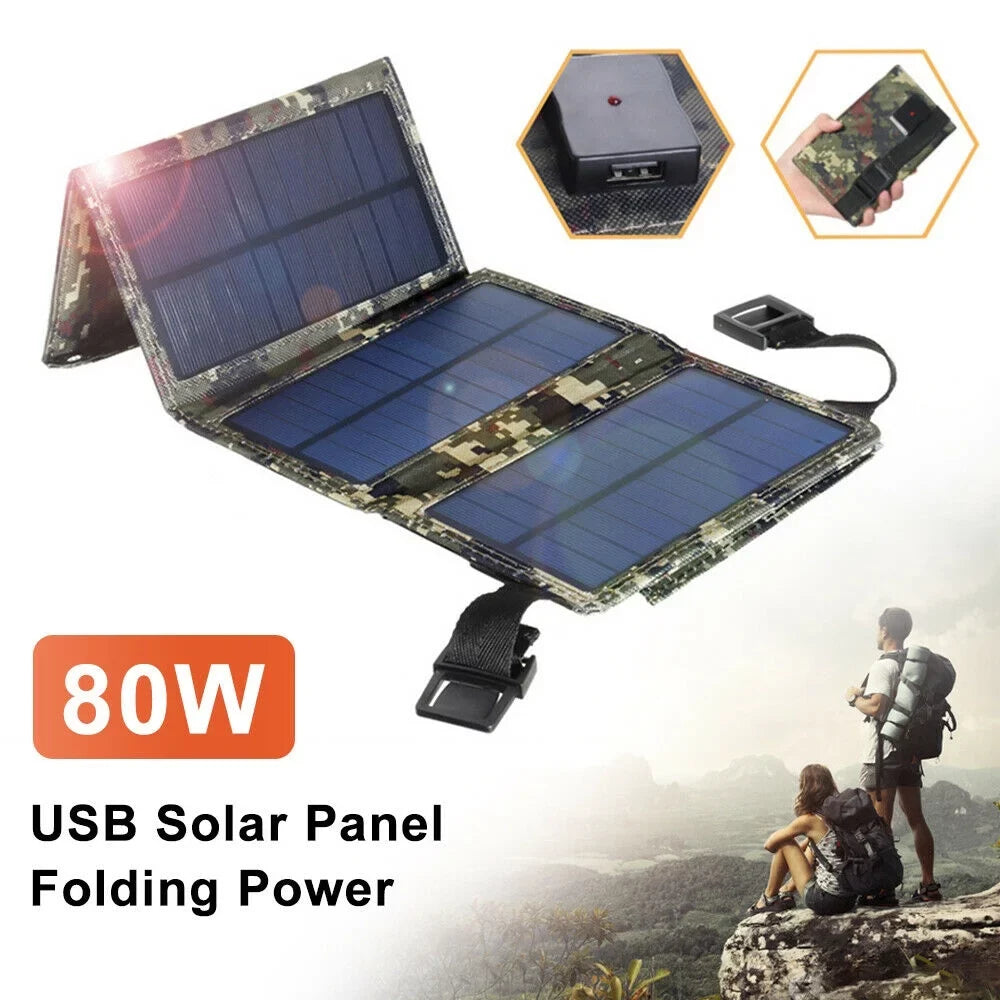 Hiking Outdoor 80W USB Power Panel Phone Folding JLLOM Solar Camping Bank Charger