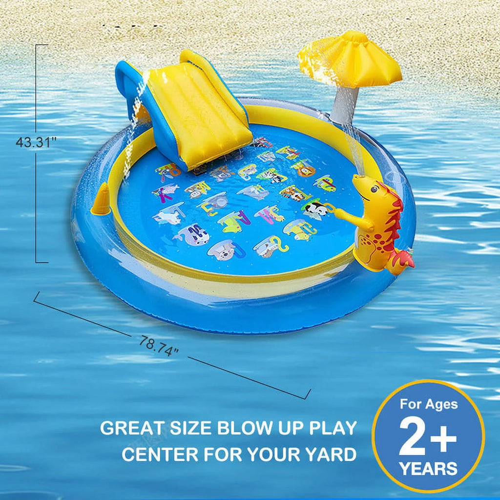 2+ and Age for with Cute 78 Yellow Pool Indoor, Play 43 x Kids Dinosaur Blue Kiddie Sanmadrola Inches, Center x Dinoland Sprinkle Inflatable Outdoor Pool Wading for Backyard Pools 78 Slide Toddler