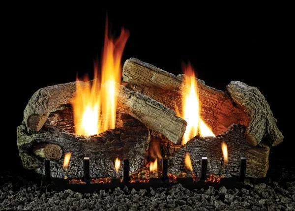 MV 30" with Logset Vented Slope Glaze LP Burner, Stacked Oak Aged