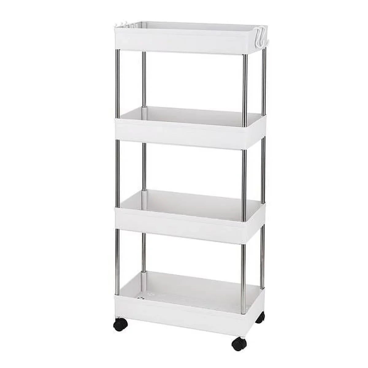 with 4 for Kitchen, Wheels, Storage Room, Plastic SYTHERS Steel, Bathroom, Cart White Stainless Utility Rolling with 4-Tier Laundry hooks, and Cart