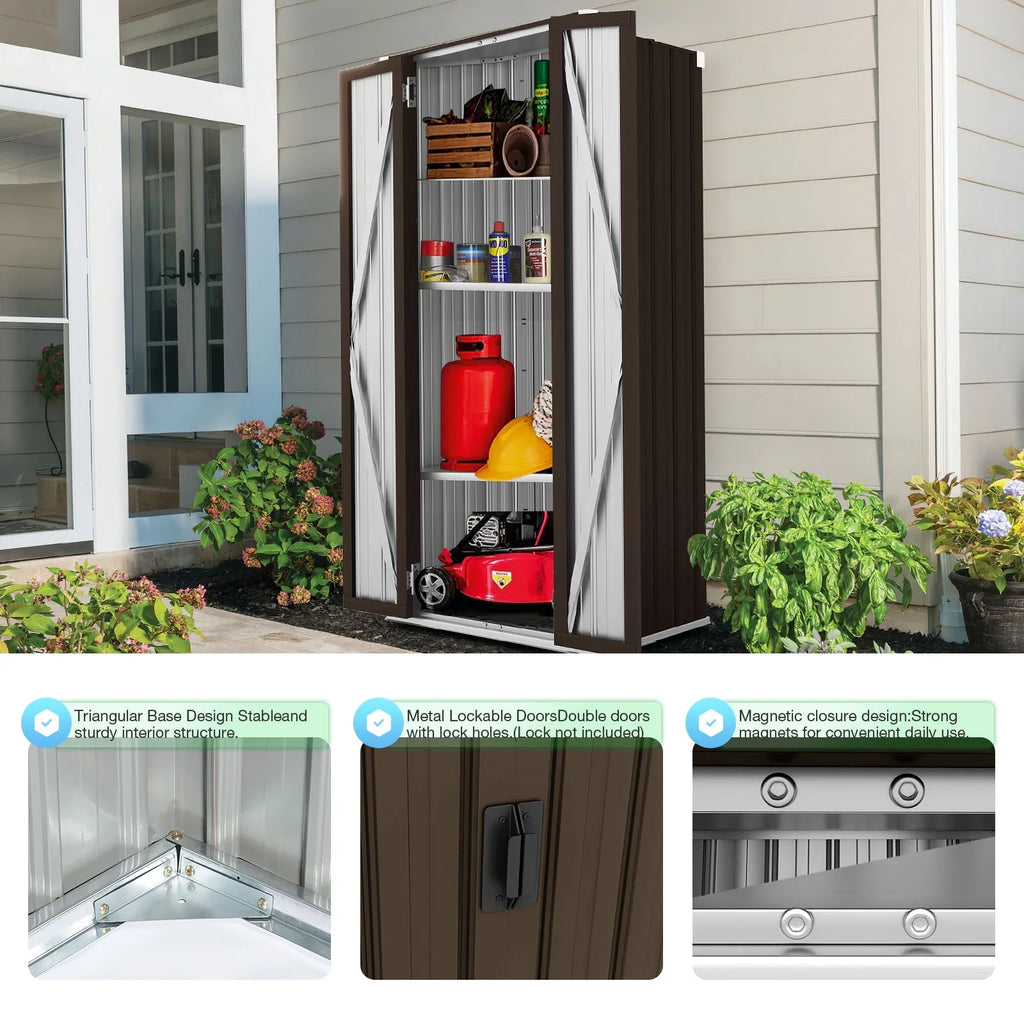 and Garden Garage& Shelves with Metal 70" YODOLLA Brown for Storage in Cabinet Organizer Storage Shed Indoor Doors Outdoor/