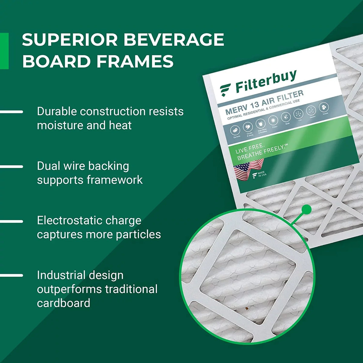 (6-Pack) 20x30x1 MERV AC Filterbuy 13 Furnace Pleated HVAC Air Filters