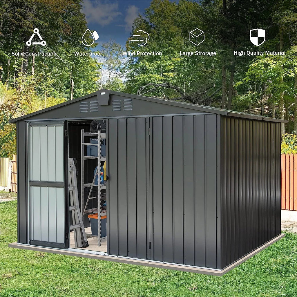 Door Bike, Metal Tools, Shed Patio, 10'X Backyard, Outdoor Steel Lawn with Black) Storage Cabinet Outdoor Storage Trash for for Homiyad (10X8ft, Galvanized Shed Garden Lockable Can, 8',