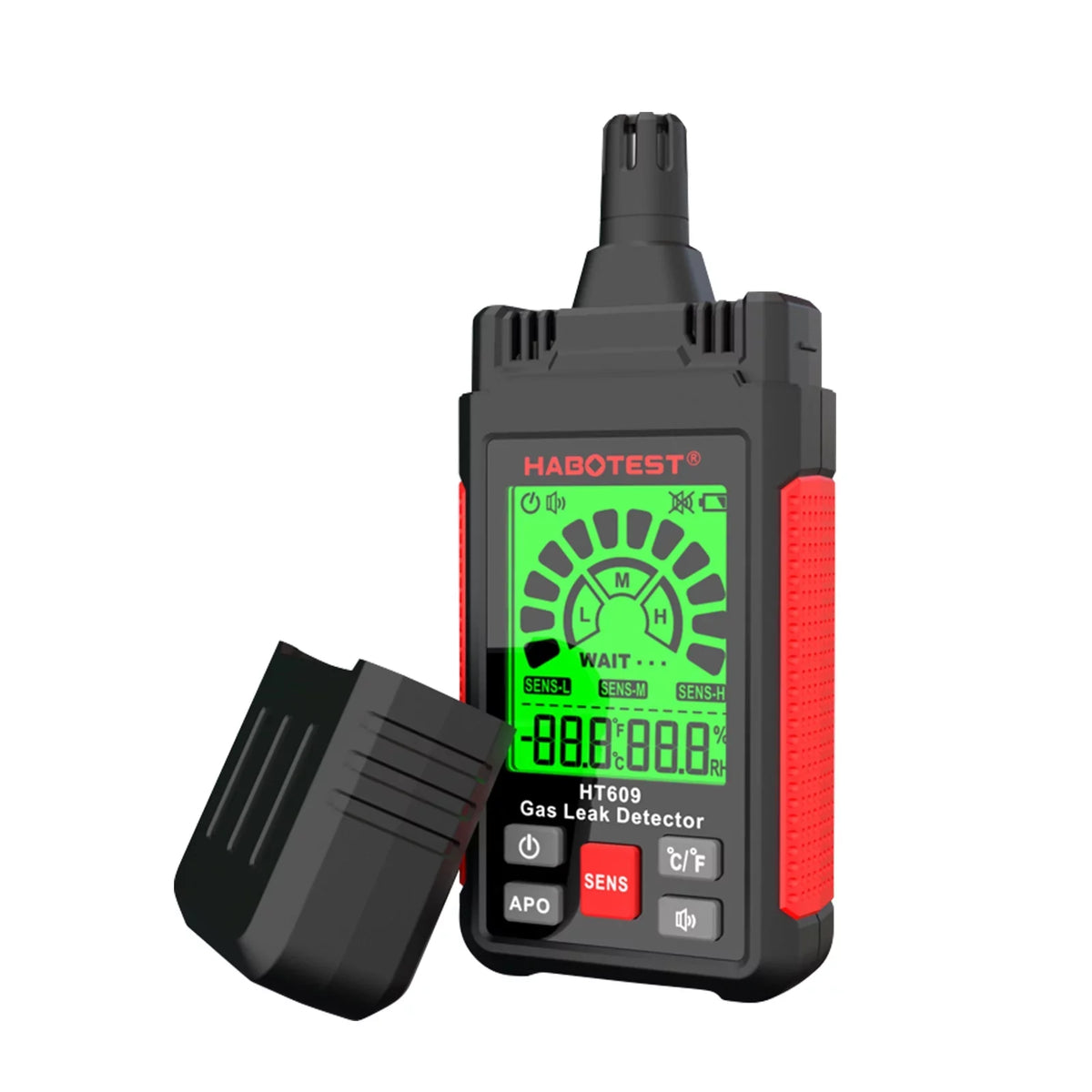 Detector Leak LCD with HABOTEST Methane Gas HT609 and Ambient Natural Detector Detector Combustible Alarm Gas and Hydrogen Gas Visual Display Humidity Temperature Audible
