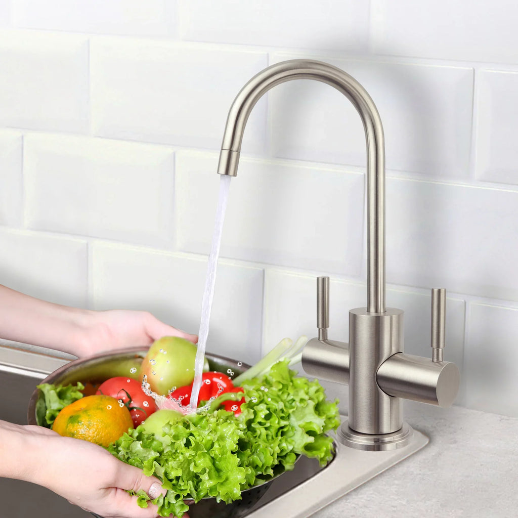2-Handle Instant Drinking Osmosis Hot APEC Water Brushed Reverse Dispenser and Nickel Cold Westbrook in Faucet