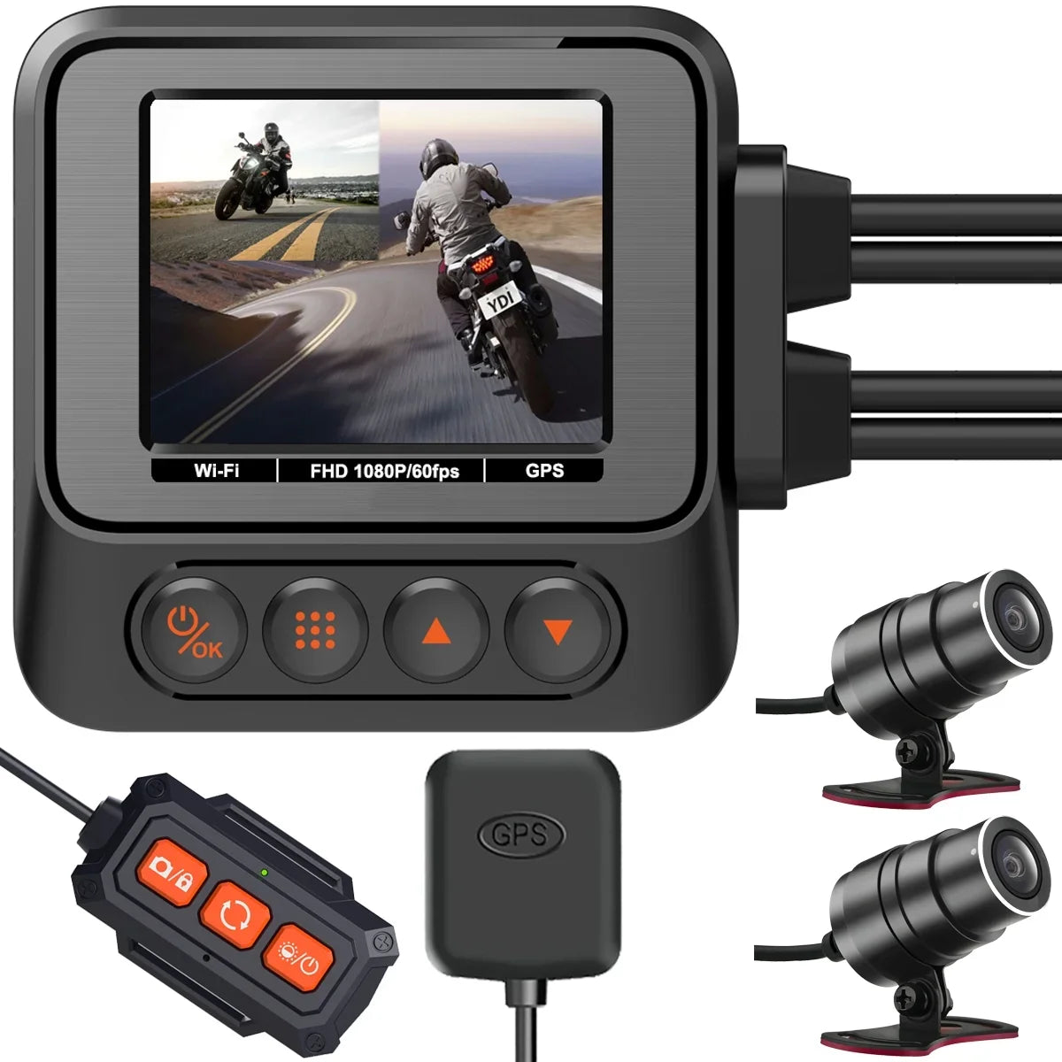GPS, Wi-Fi, Dash Max Wired ZOMFOM Race 60fps Camera, Cam Wide and Waterproof 256GB LCD Front Angle 30fps/1080P up 150° Mode, All Dual Rear to Motorcycle MD20 2K and Remote, with 2'' EIS