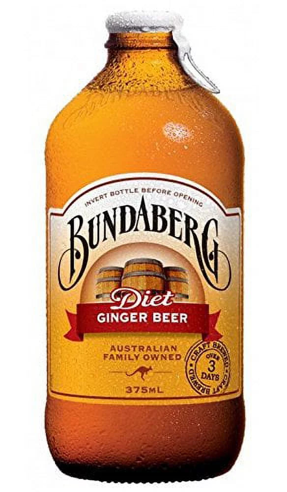 No Artificial 6, Free Size Pack GINGER DIET BEER, Vegan - of Dairy BUNDABERG, 4/375 ML Ingredients