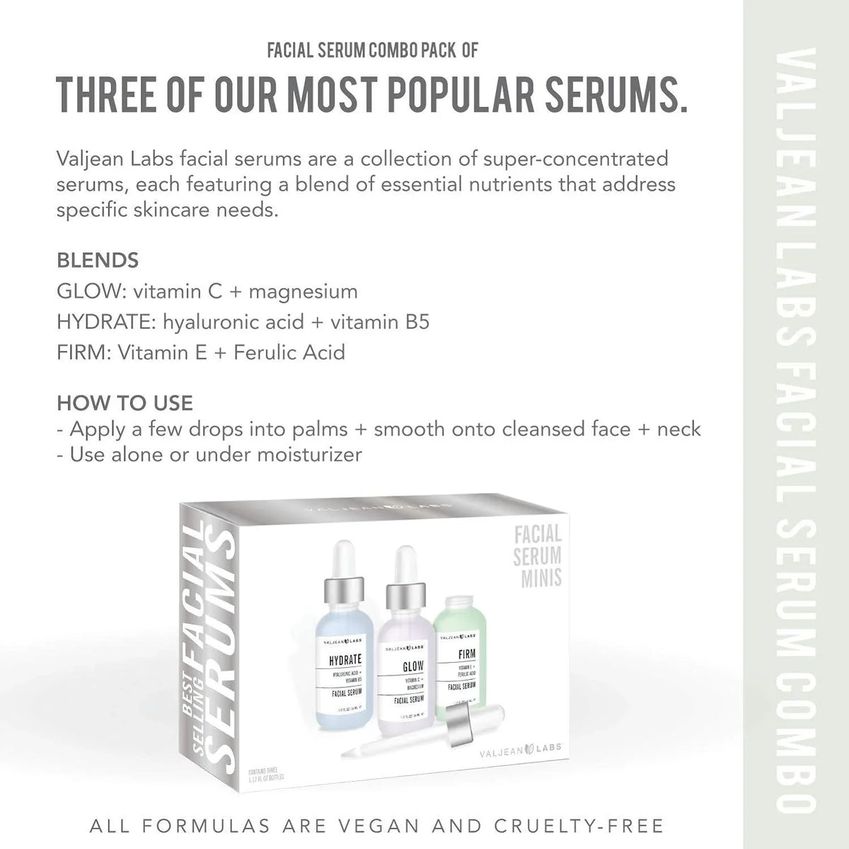 Pack Facial Labs Supercharged, and - Paraben Ingredients Firm Combo Serum, Cruelty Valjean of Skincare Bottles - Free, Glow, Free, Hydrate, Targeted 1oz