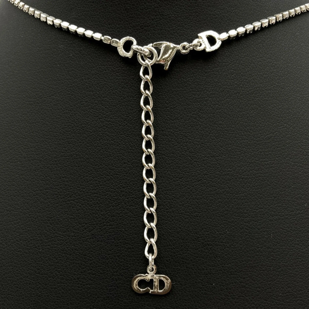 Women's Rhinestone Color Necklace (Good) Pre-Owned IT1TZZH18V36 Silver Dior Christian Plate