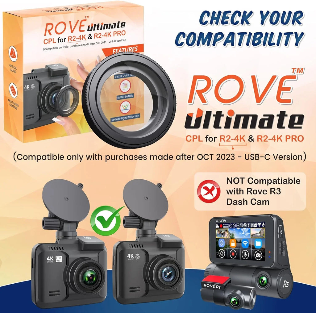 Ultimate Filter, for ROVE Cam R2-4K Circular Lens Anti-Glare and ROVE CPL Polariser Dash Models R2-4K PRO