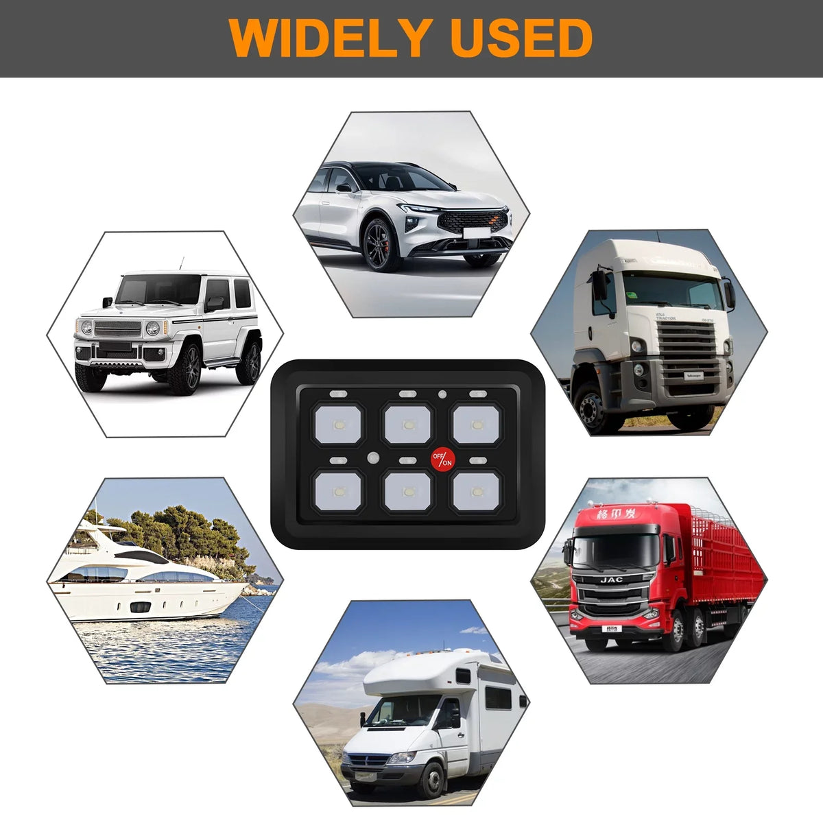 Pod Car Switch Switch Panel 6 Blue Multi-Function Control Toggle Truck Relay Gang Geloo Switch UTV ATV Offroad System Panel Circuit for Box LED Switch
