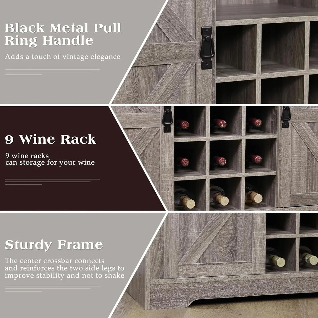 Bar Room(Gray) 6 Bar Deco Cabinet Dining Rack Urban Coffee with Storage,Liquor with Sideboard for Kitchen and Hooks Buffet