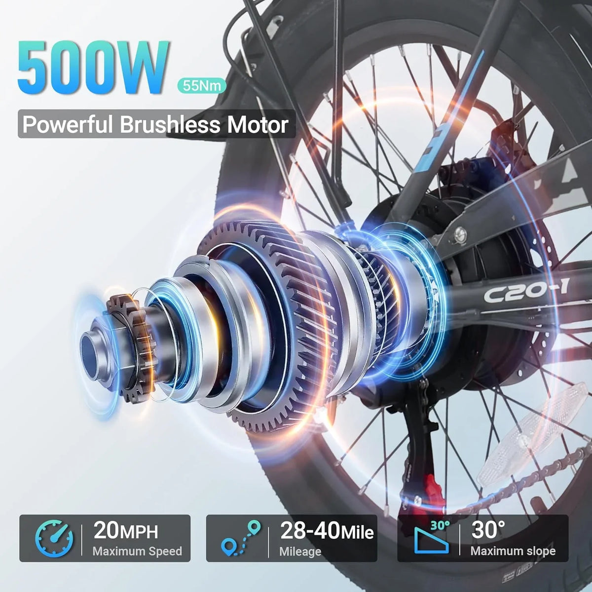 Electric Speed and 20MPH 40 VARUN Lithium with Miles Ebike Range Folding Wheels, Bike 500W Battery for 48V 20" - Stylish