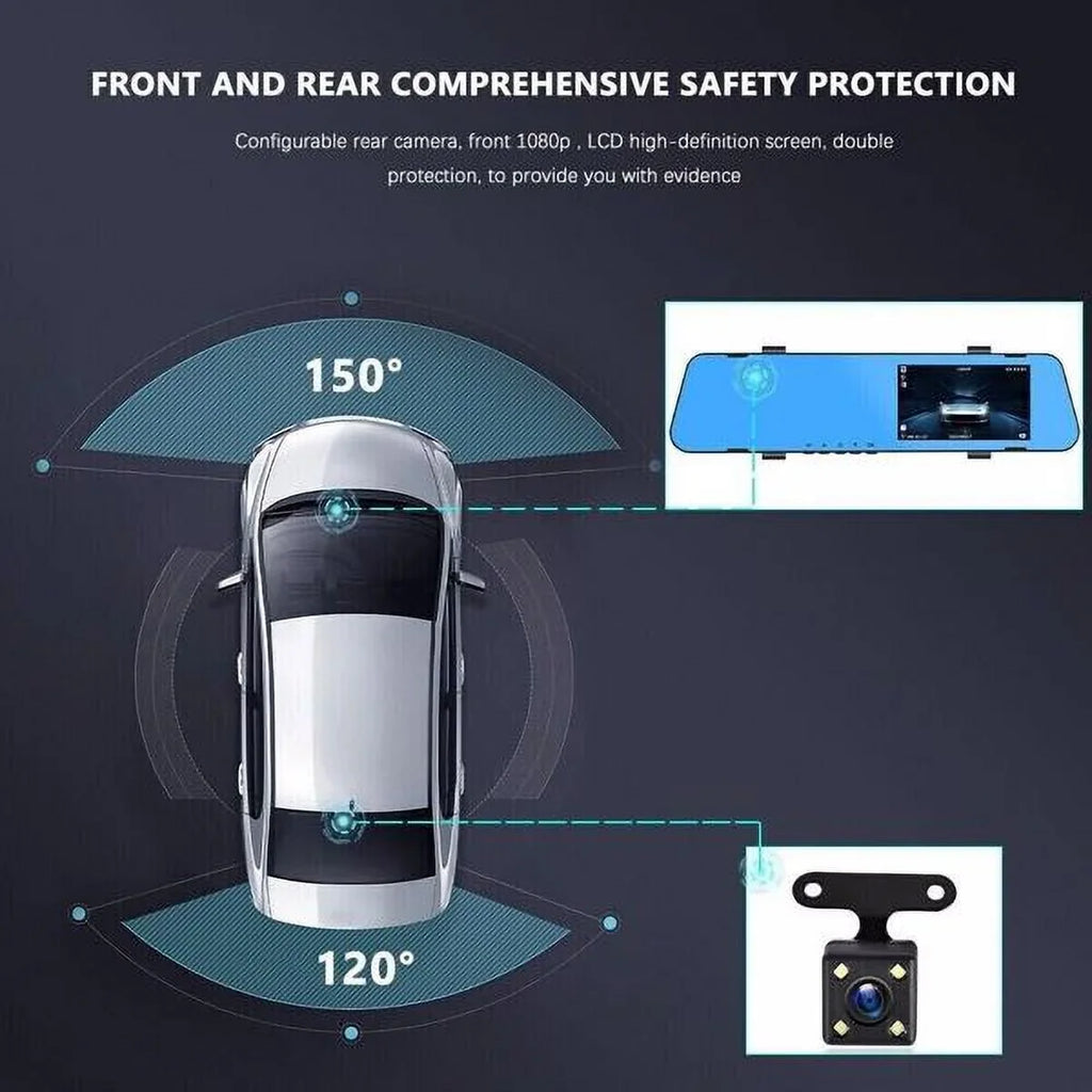 Car Rear Dual 1080P Rearview Video Front Dash Mirror HD Camera DVR Teledu Cam Recorder