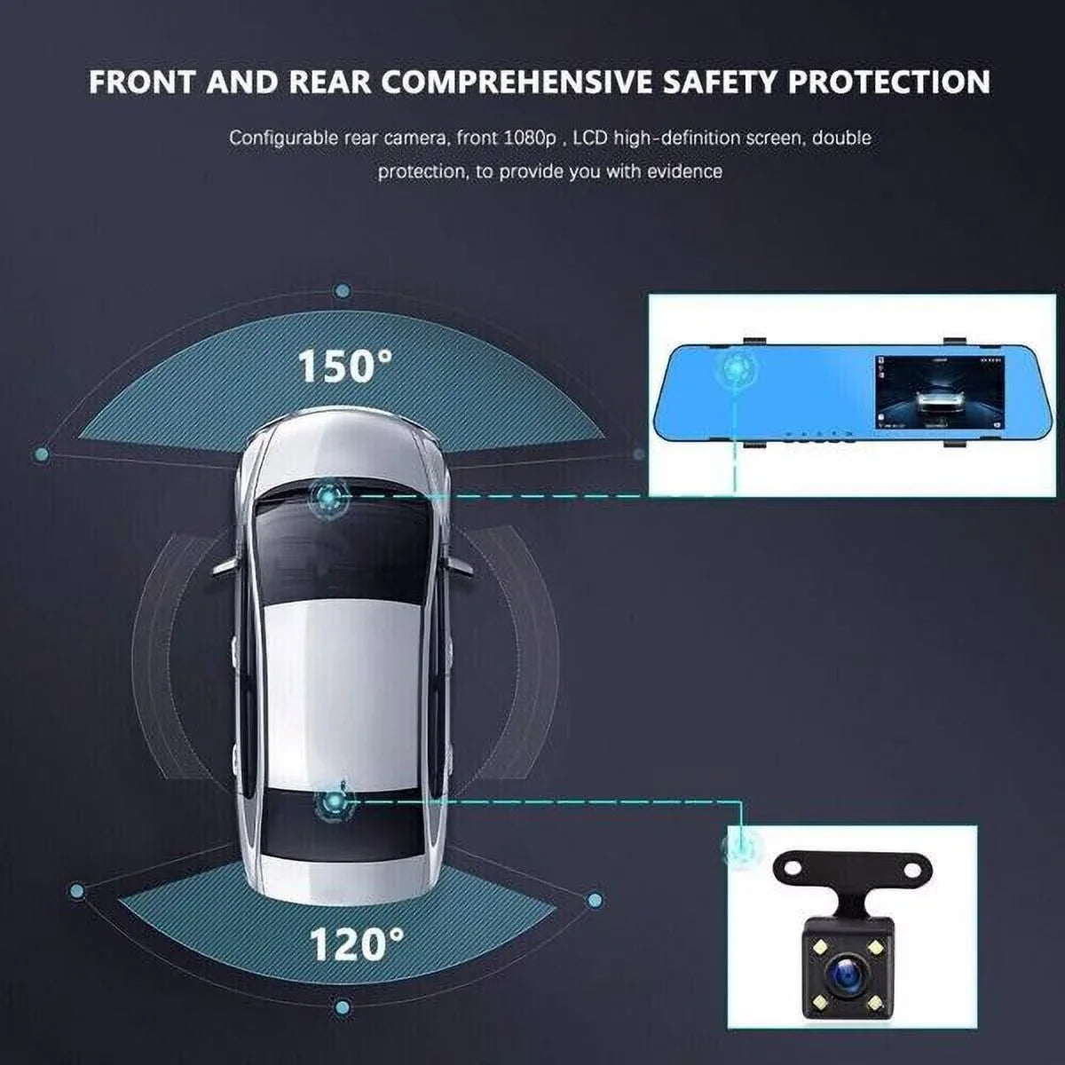 Car Rear Dual 1080P Rearview Video Front Dash Mirror HD Camera DVR Teledu Cam Recorder