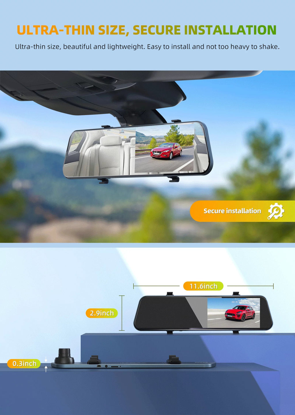 Dual Lens Camera TOGUARD 1080P with HD Camera Dash Rear Front Backup Waterproof Cam Rear Full and 5"