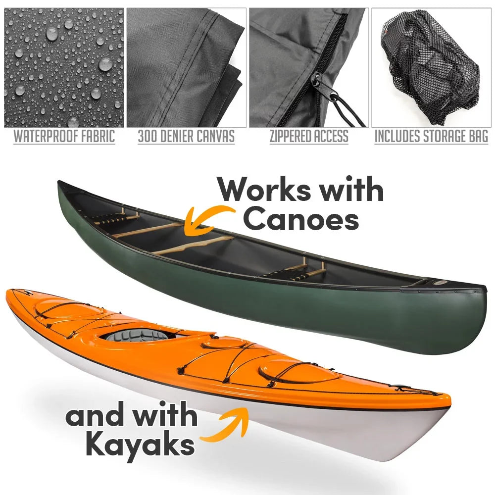 Grey Waterproof, - 10ft- Cover- Dust Travel & Heavy-Duty Boat Sun Canoe NEH Protection- Kayak Storage and