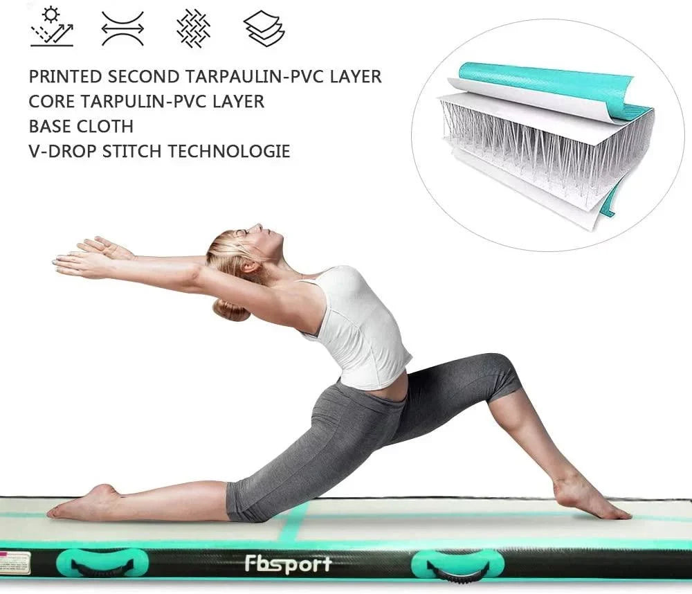 FBSPORT Exercise Material 20ft Mat, Track Green Air Mat, Carbon Tumbling Mint Fiber Gymnastic Inflatbale