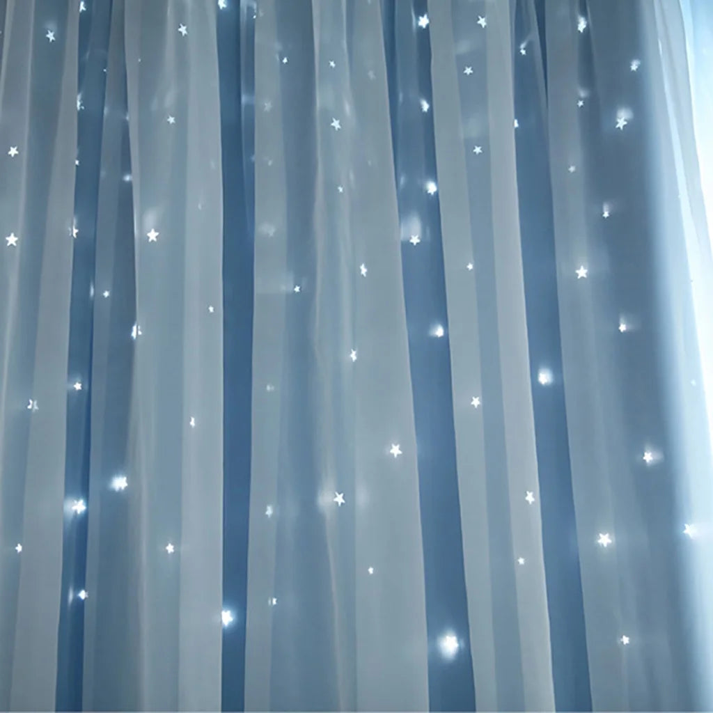 Valance Treatment Window Tulle Double-deckLight Sheer tulle Sky Voile Drape Curtain Starry curtains linen