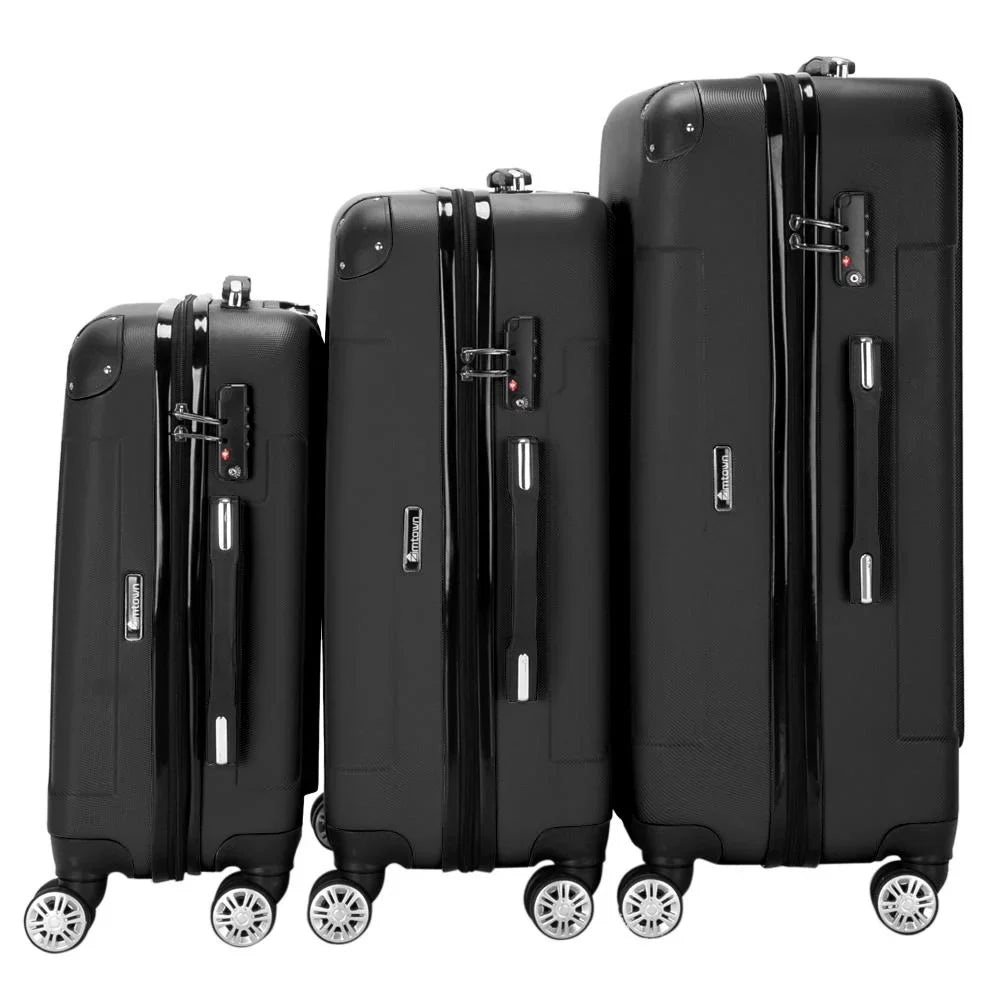 Winado Travel Set Bag Black Luggage ABS Pcs Suitcase Trolley 3