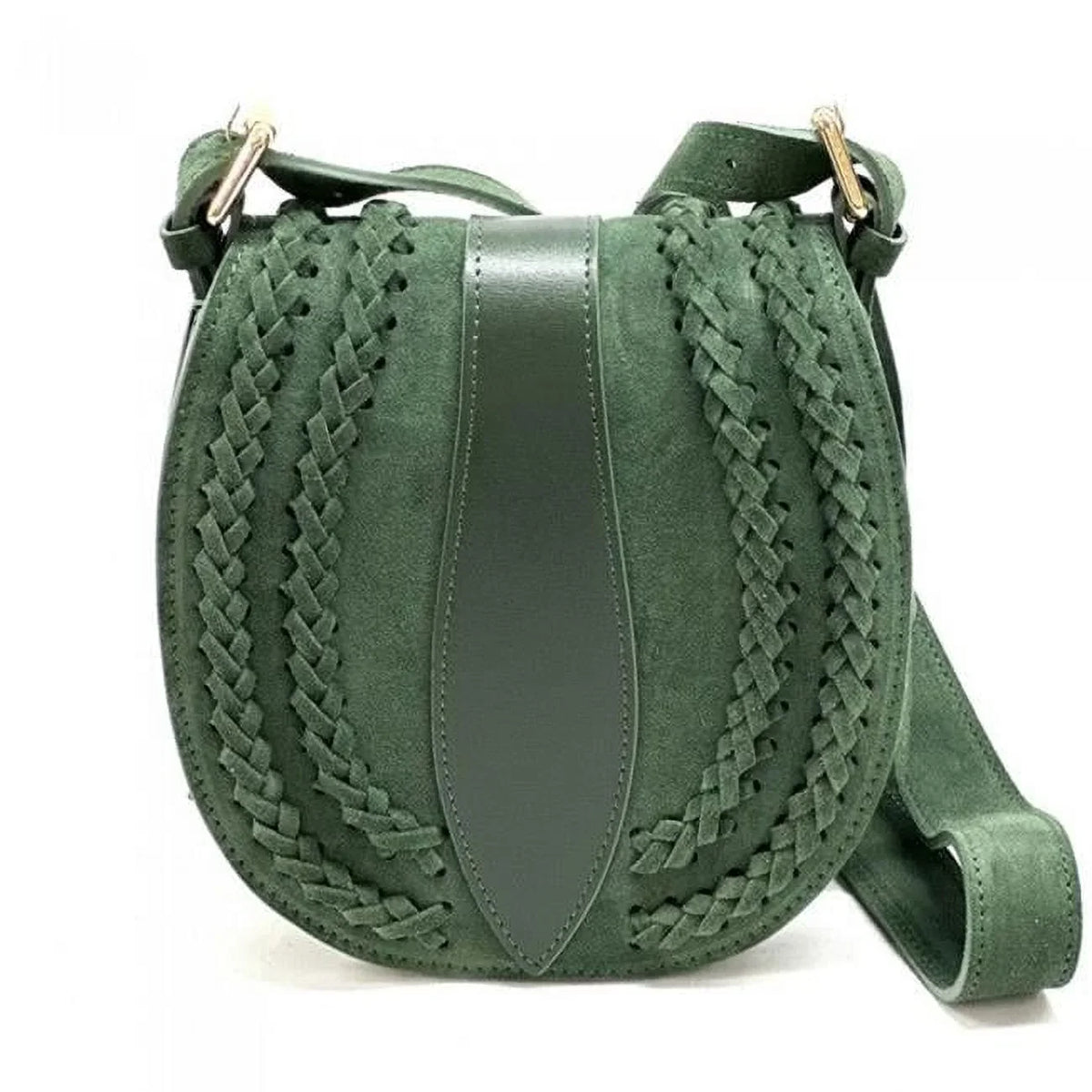 Womens Lara Green Messenger Light Suede Leather Artisan Italian Vintage Bag, Small -