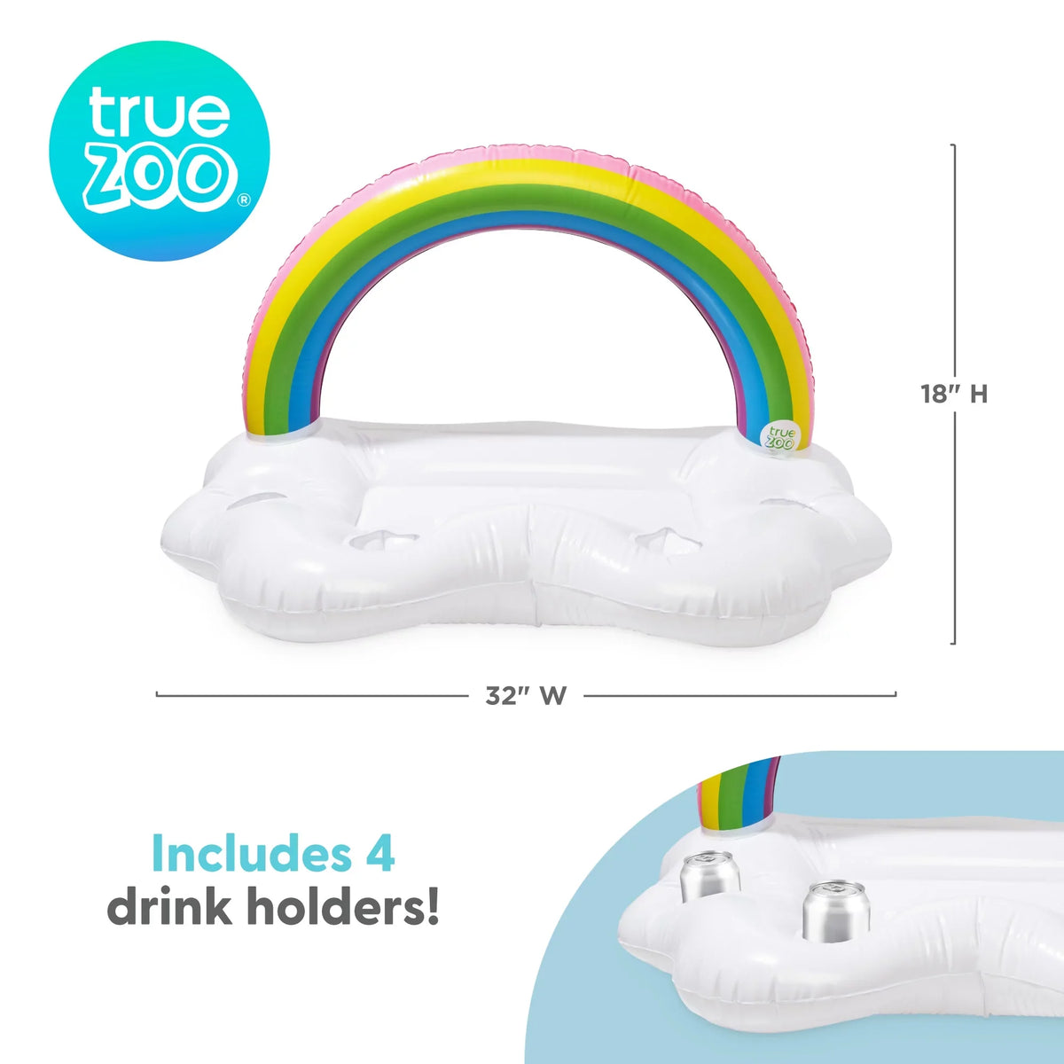 Cooler, of and TrueZoo Drink Party Box Floatie, Cloud Cup Inflatable Floating Bar Ice Colorful Rainbow Holders 1 Pool Set