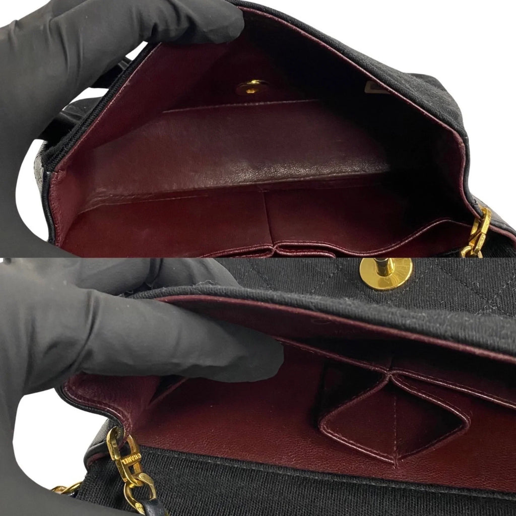 Bag Lambskin Turnlock Flap Chain Shoulder Pre-Owned (Good) Black CHANEL Matelasse 73960 Full Cotton
