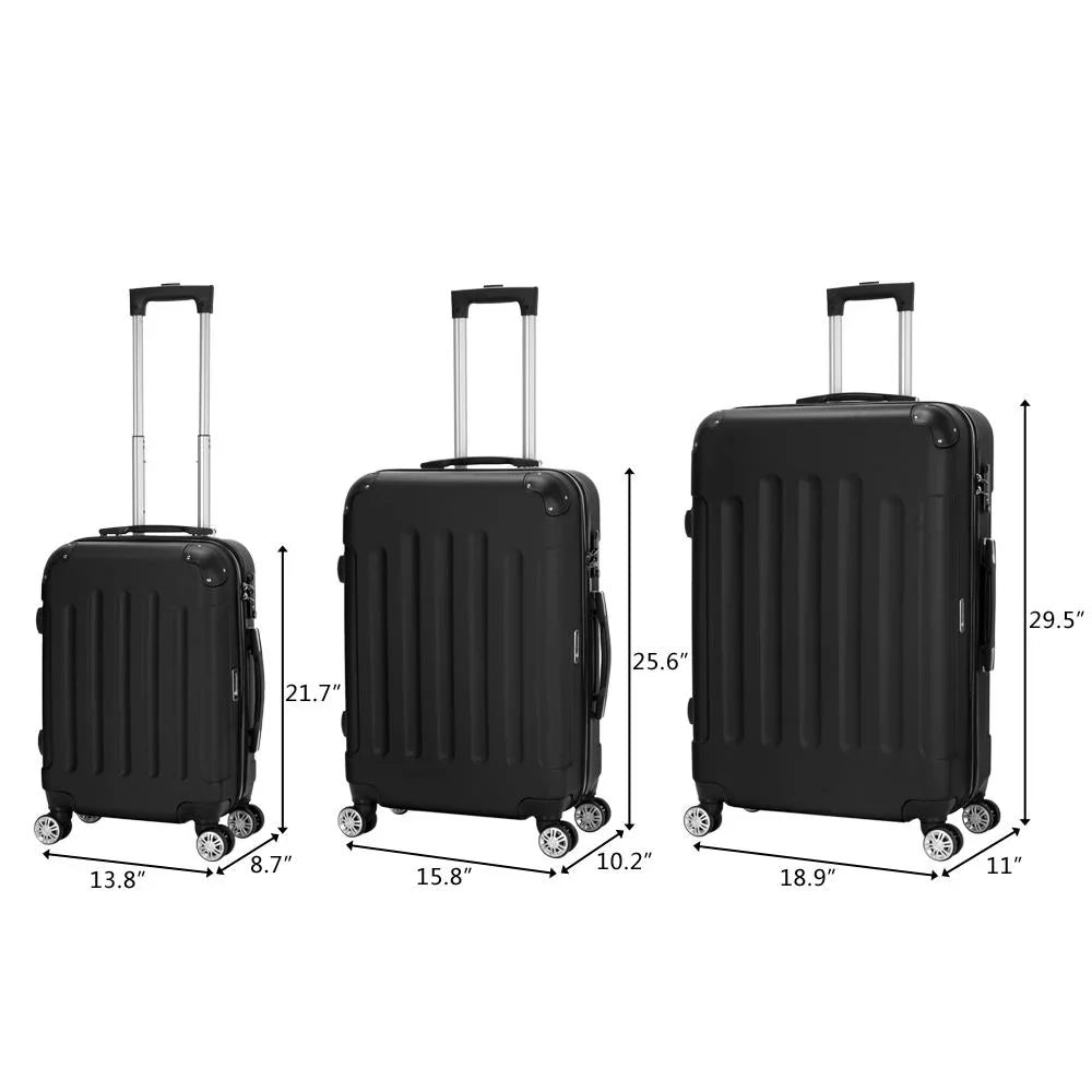 Winado Travel Set Bag Black Luggage ABS Pcs Suitcase Trolley 3