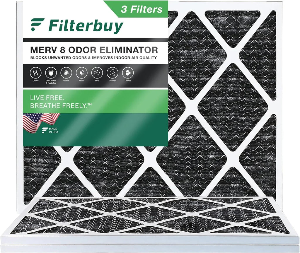 24x25x1 with Odor Furnace AC Pleated Carbon Filters 8 (3-Pack) Filterbuy MERV Activated HVAC Air Eliminator