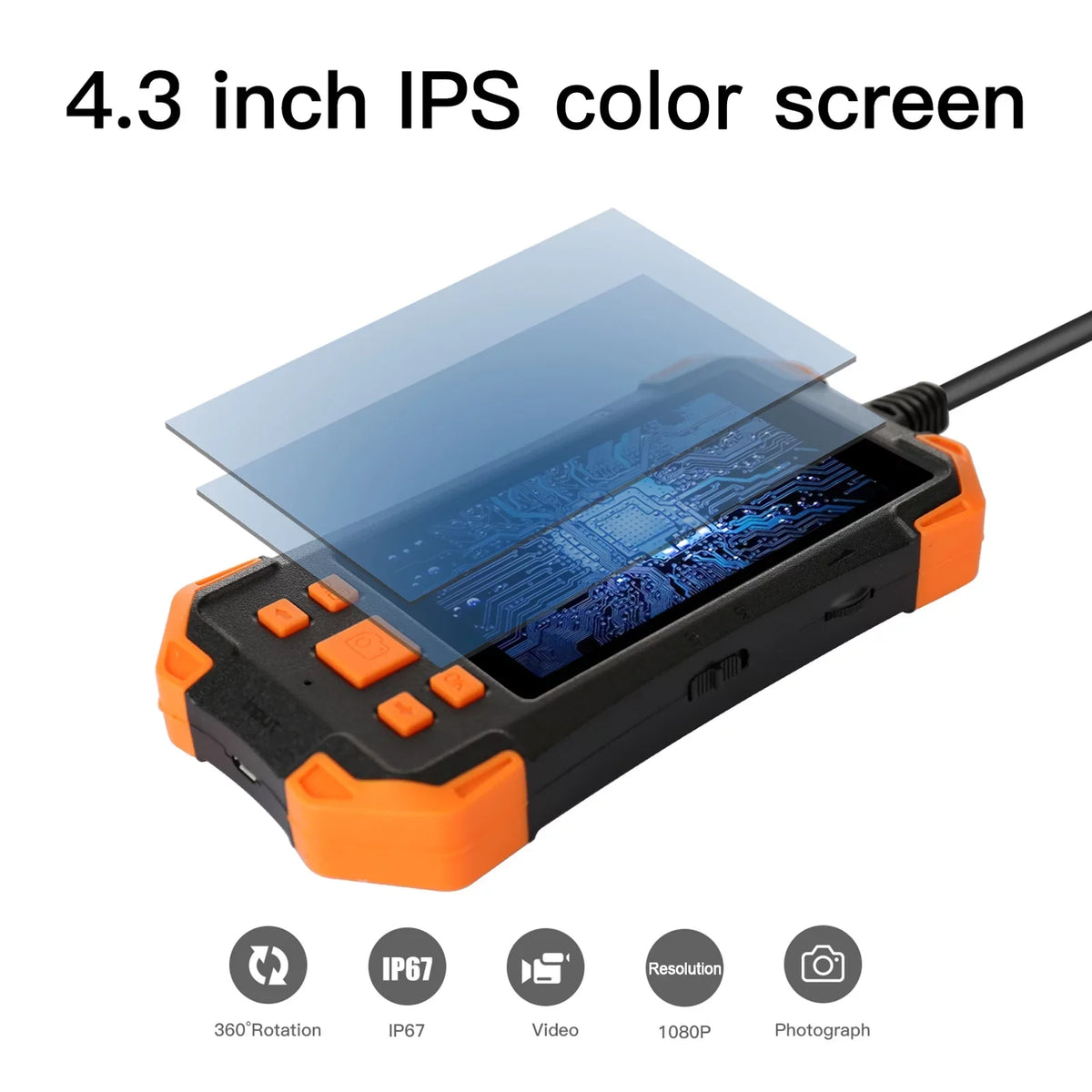 with Semi-rigid Inch Dual Light/ IPS LED Screen Probe/ Industrial 4.3 7.9mm for TF Card Borescope IP67 Pipeline Lens Slot Inspection with Inspecti Cable/ 1080P Automobile Camera Waterproof